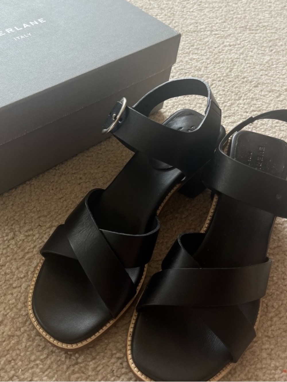 Everlane Black Leather Heeled Sandals Size 8